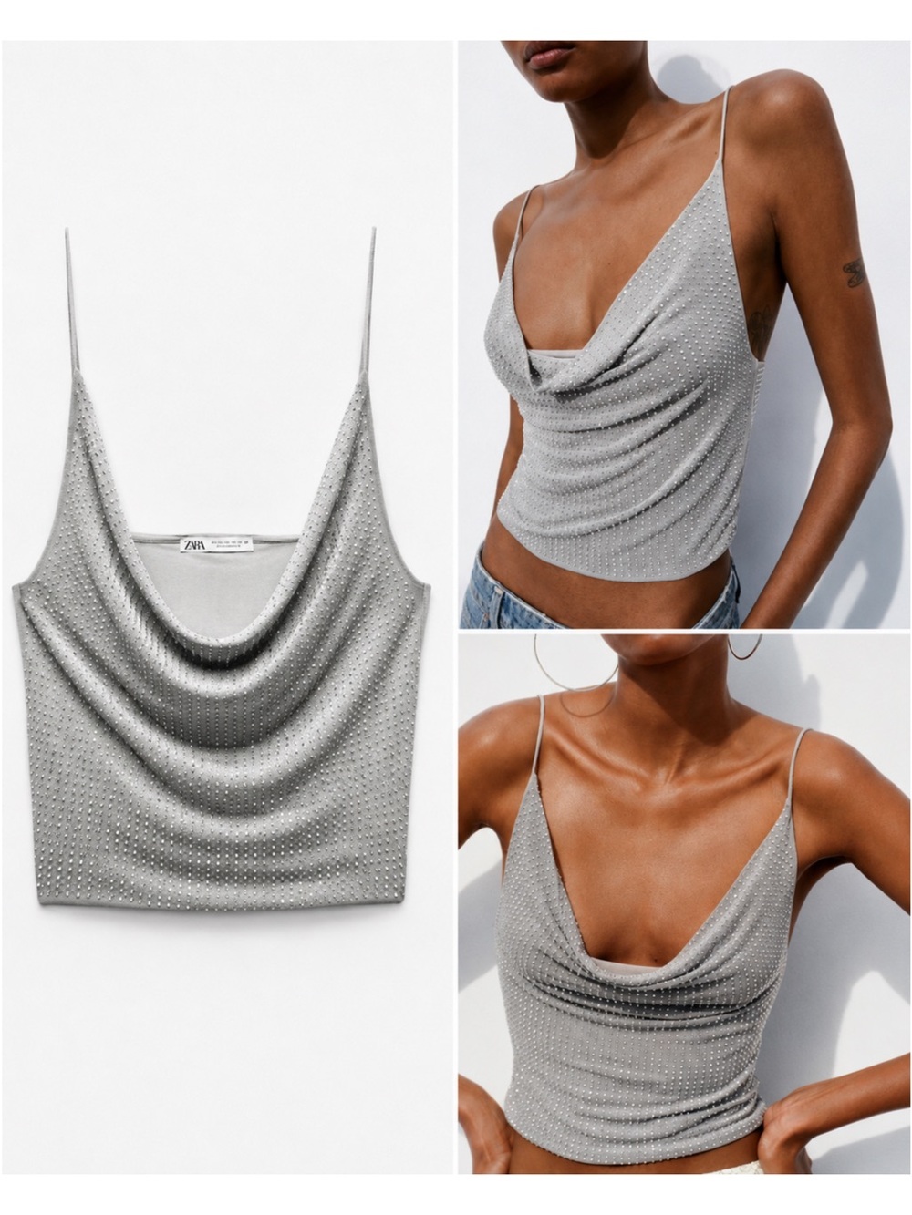 ZARA SHINY TULLE TOP - DARK GREY